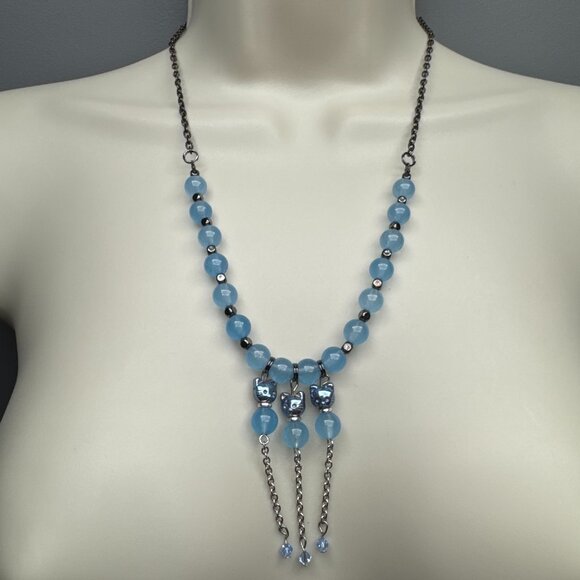 Unique Blue Beaded Kitty Charm Necklace – Kawaii Y2K Statement Jewelry - Picture 2 of 3